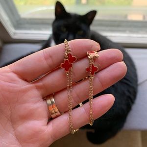 Red and gold clover necklace 27”long